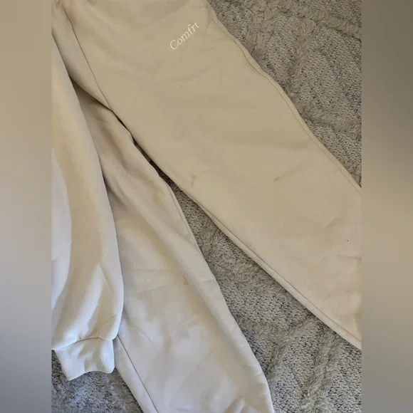 Cmfrt Beige Sweat Set Hoodie Medium Joggers Small Cozy Lounge Set - Picture 4 of 7